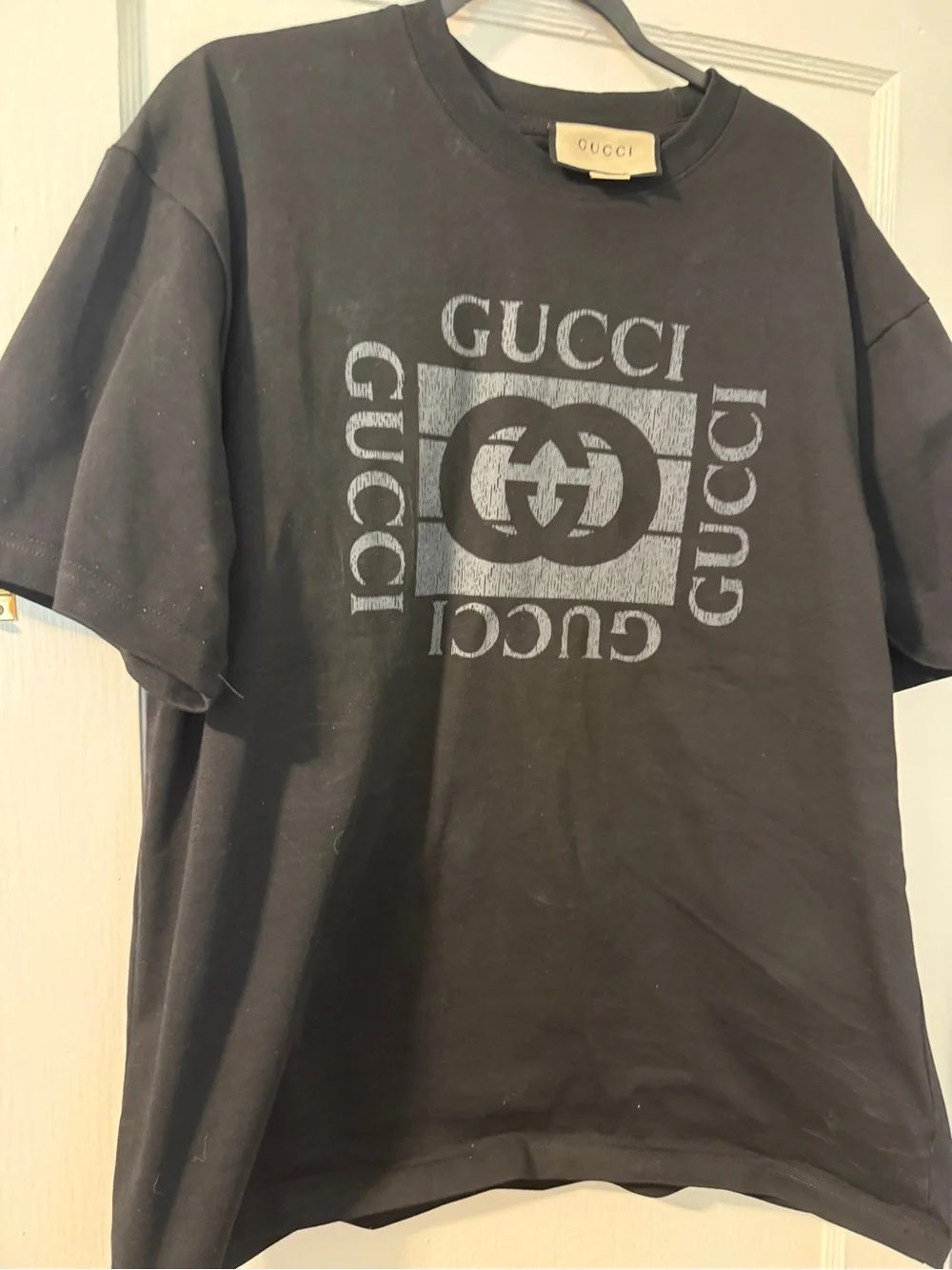 Gucci Black Short-Sleeve Logo Tee with Gray Graphic
